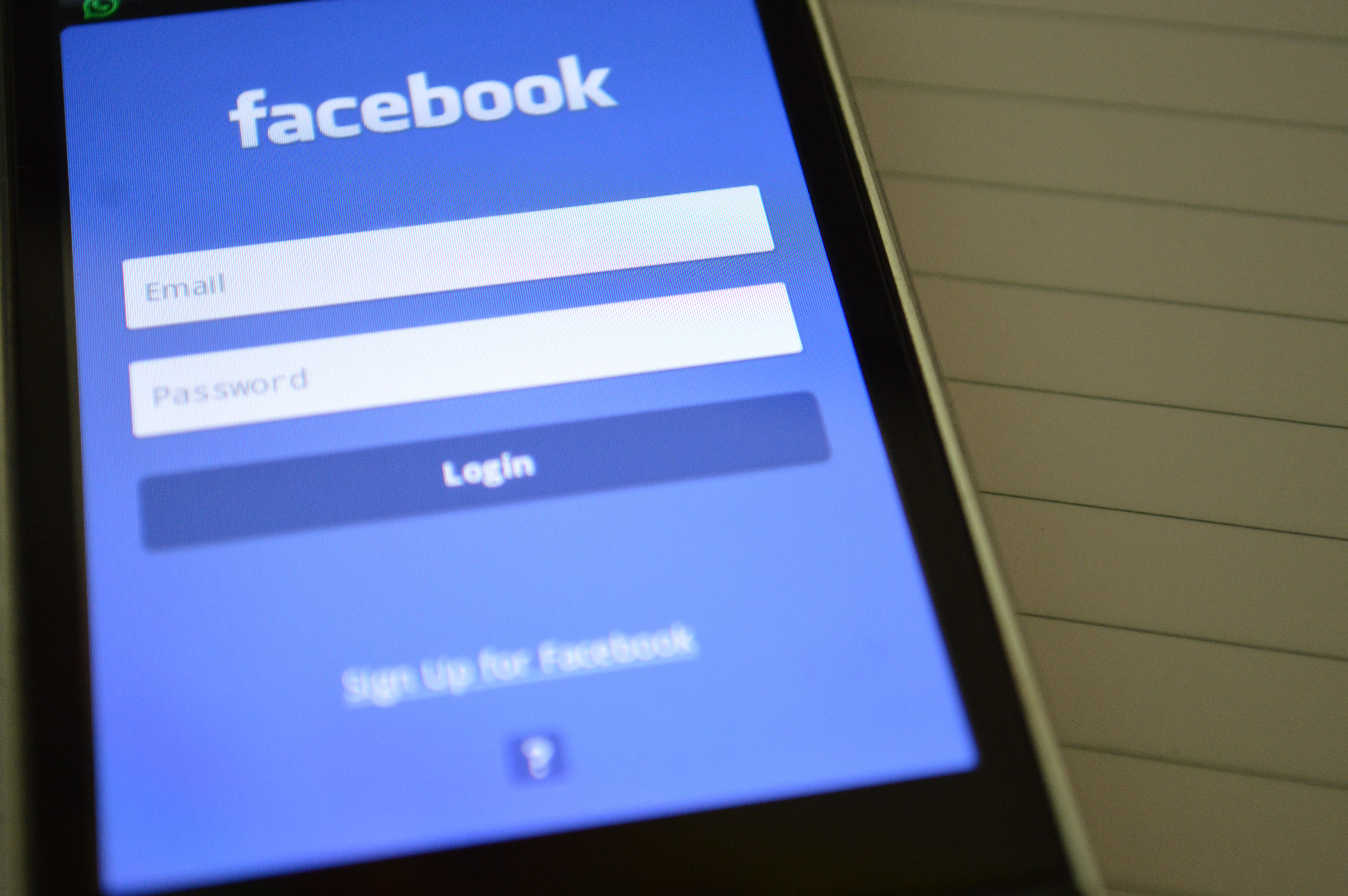 Facebook login screen on mobile device