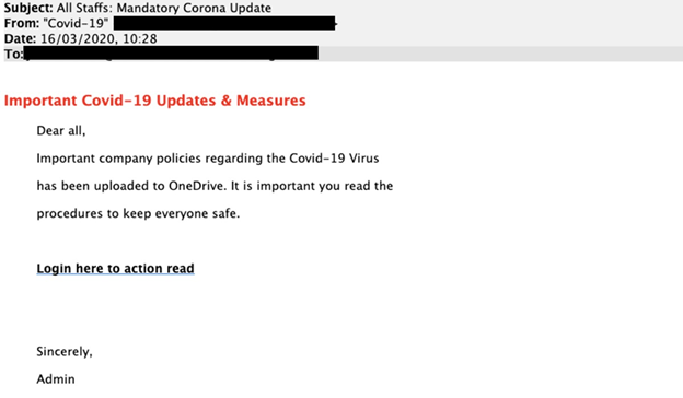 Covid-19 phishing email example